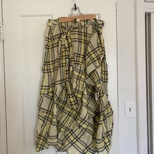 Farrow plaid/striped midi skirt with belt